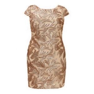 Adrianna Papell Gold Sequined Cap Sleeved Dress 14